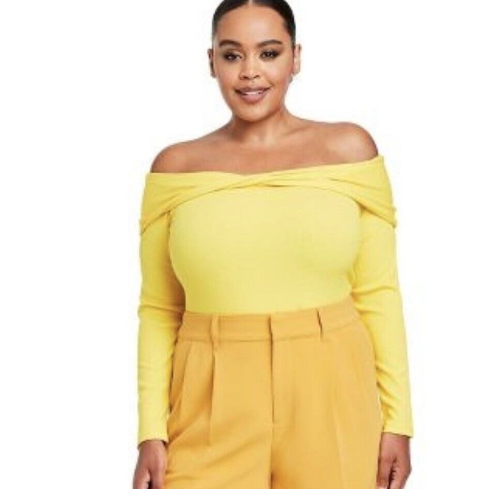 Sergio Hudson Yellow Off Shoulder Bodysuit, XL